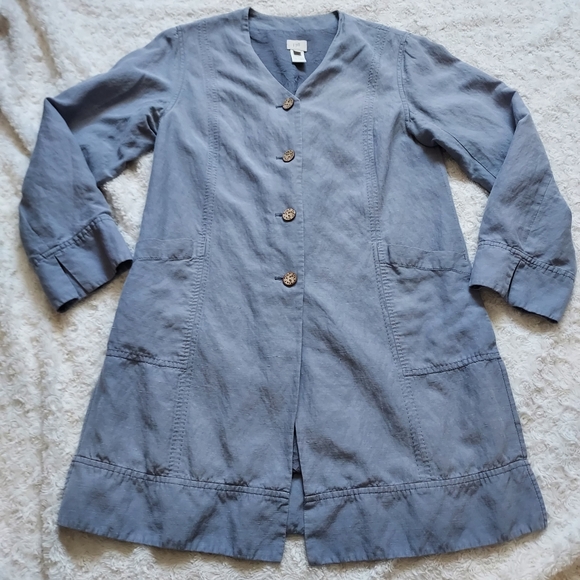 J. Jill Silk Linen Slate Blue Button Front Longline Jacket Lagenlook Layered - Picture 3 of 14